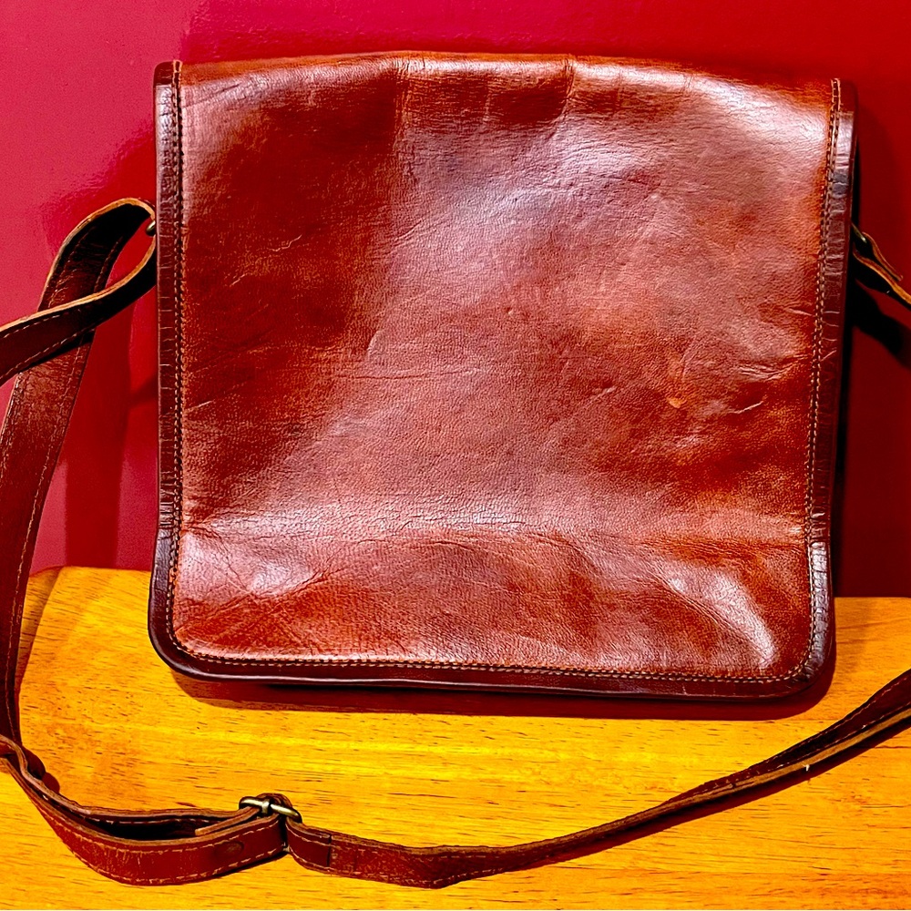 Vintage Leather Crossbody Large Flap Bag Purse Tote handcrafted handmade